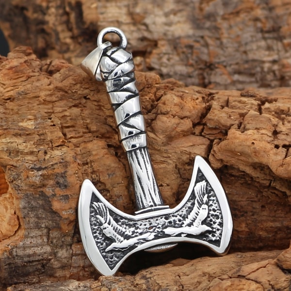 Viikinkien korpin kirvesriipus kaulakoru, pohjoismainen ruostumaton teräs, Odinin miesten amuletti, tarvikkeet Viking Necklace