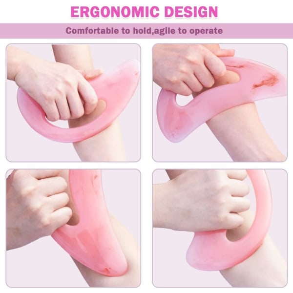 Gua Sha massasjeverktøy med håndtak, stor lymfedreneringsmassasjer i harpiks pink
