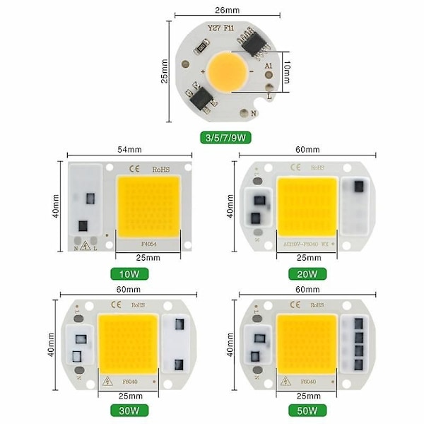 Led Cob Chip 10w/20w/30w/50w/220v Smart Ic Ingen Driver Nødvendig 3w/5w/7w/9w LED Lampe - Perfekt Varmt Hvid Warm White 50W