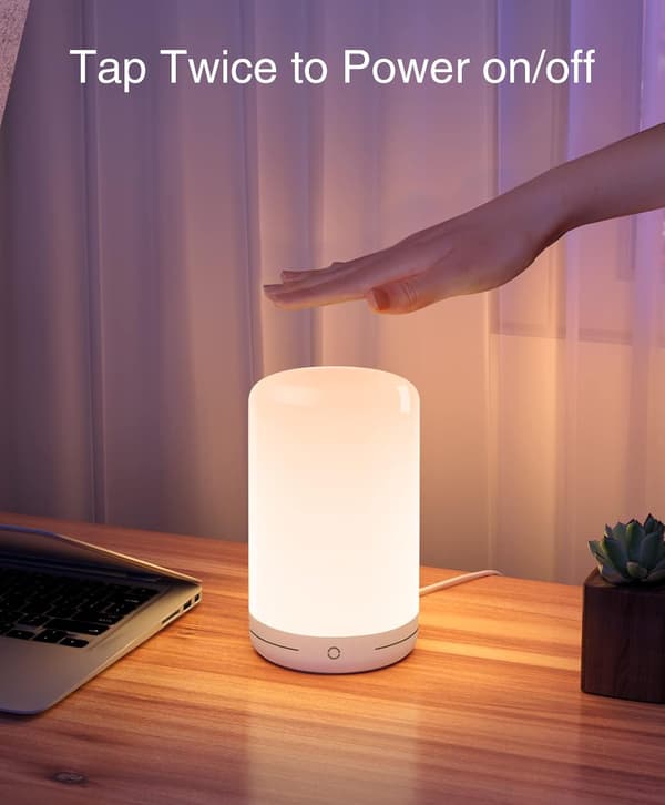 Smart lampe, LED touch lamper ved sengen, RGB farveskiftende dæmpbar &