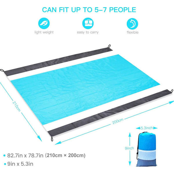Strandmatte piknikteppe, 210 x 200 cm Vanntett Sandproof piknikteppe for stranden