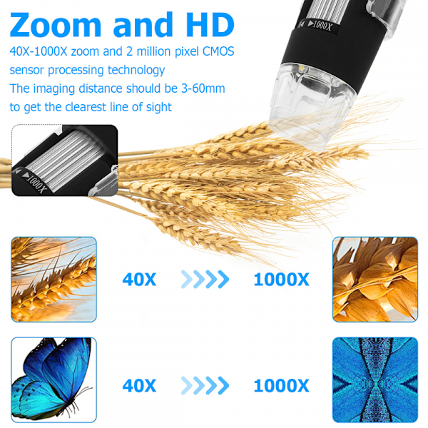 50x-1000x förstoring Endoskop Wifi USB Hd Digital Mikroskop med LED-ljus/hållare, Lämplig för Iphone, Ipad, Smartphone, Surfplatta