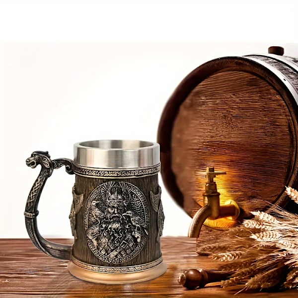 1pc Viking Ares Ølkrus, Nordisk Mytologi Folklore Vikingernes Krigsgud Ølkrus i Rustfrit Stål B016