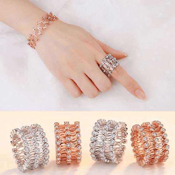 S925 Silver Ringarmband 2-i-1 Transformerbart Ringarmband Teleskopiskt Ring för Kvinnor DB Gol Gold with diamond