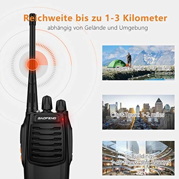 2X Walkie Talkies, Sayapeiy BF-888S Set 1500mAh 16 Kanaler 1-3km Rekkevidde Oppladbar Radiomottak, Med Bærbar Dobbel Hodetelefon