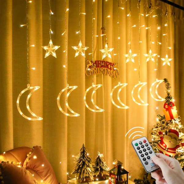 Gardinljus Star och Moon Curtain String Lights