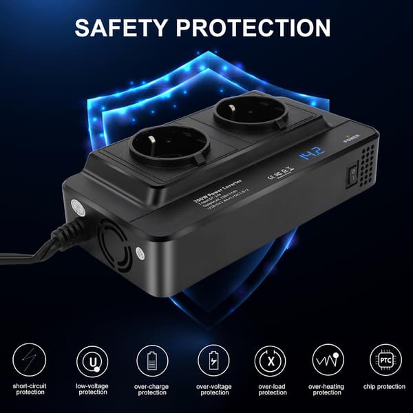 12V til 220V Bil Strømomformer Transformator 200W Sigarettennerplugg Bilinverter Adapter med 4 USB-porter 2 EU-plugger Strømomformer