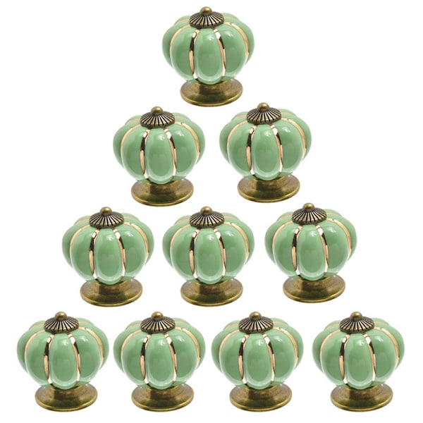 10 keramiska dörrknoppar Vintage pumpa, grön