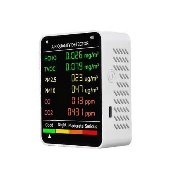 6-i-1 PM2.5 PM10 HCHO TVOC CO CO2 Multifunksjonell luftkvalitetsdetektor med LCD-skjerm{BT}