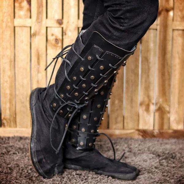 Middelaldersk Steampunk Samurai Knight Pu Leg Armor Greaves Viking Pirate Shin Guard Fantasy Gaiters Boot Shoes Cover Cosplay Prop brow brown One Size