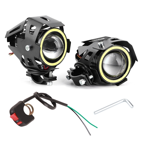 2 stk. 12V 30W 3000lm U7 LED Angel Eyes Spotlight Hvidt Lys IP68 Motorcykel Forlygte med Afbryder