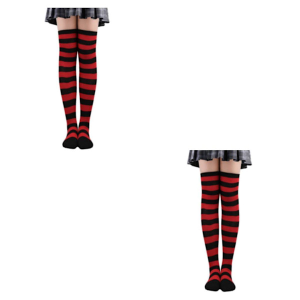1/2/3/5 Raidallinen Sukat Mukavat Reiden Korkeat Sukat Puku Musta Punainen 50cm Black Red 50cm 2 Set