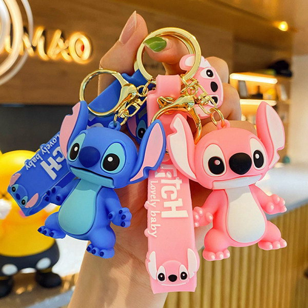 Anime Disney Stitch nøkkelring og dukke nøkkelring mote par veske blå gul - høy kvalitet Blue