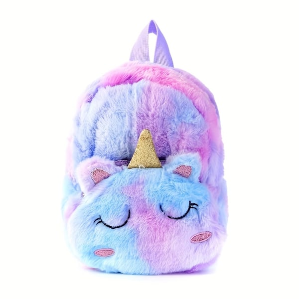 Enhörning Plysch Liten Skolväska Flickor Casual Ryggsäck Ryggsäck Söt Cartoon Toddler Förvaringsväska Purple