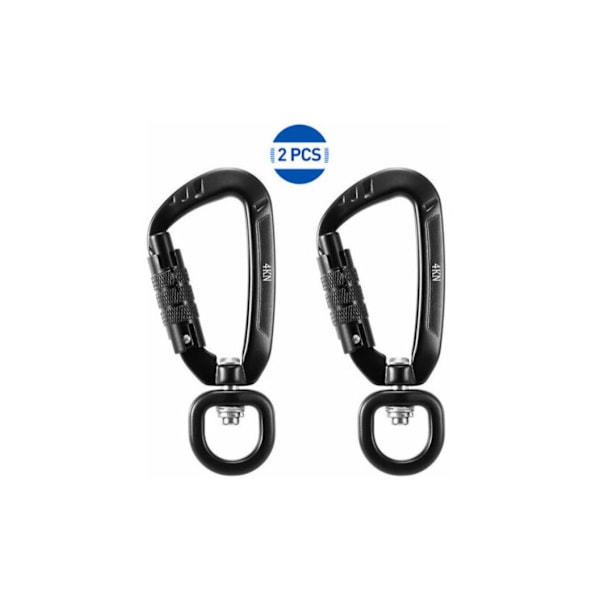 360° roterende karabinhage, 4Kn, 2 stk, sort