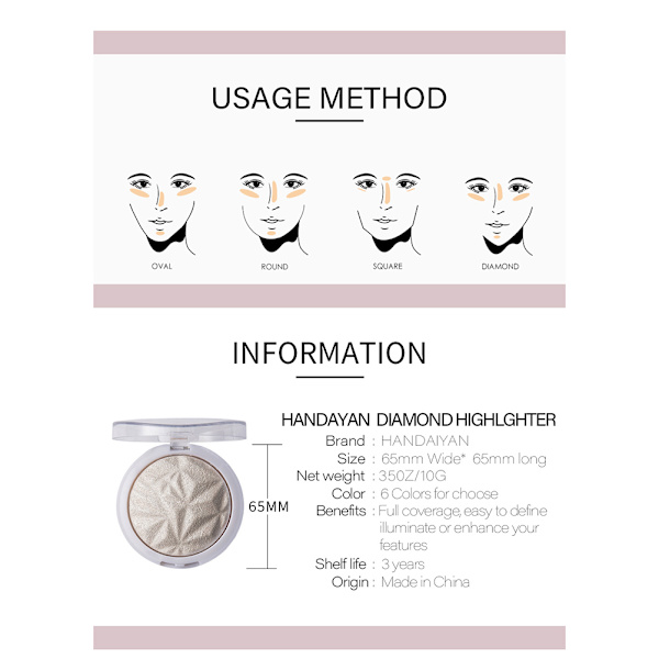Highlighter Ansigtsbronzer Palette Makeup Ansigtskonturer Pudder Illuminator