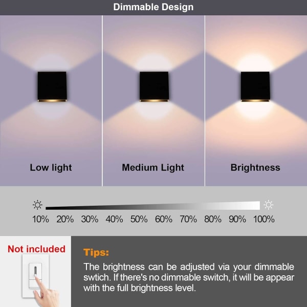 Svart vegglampe dimbar, varmt hvitt, 12W, Touch Wall Lig