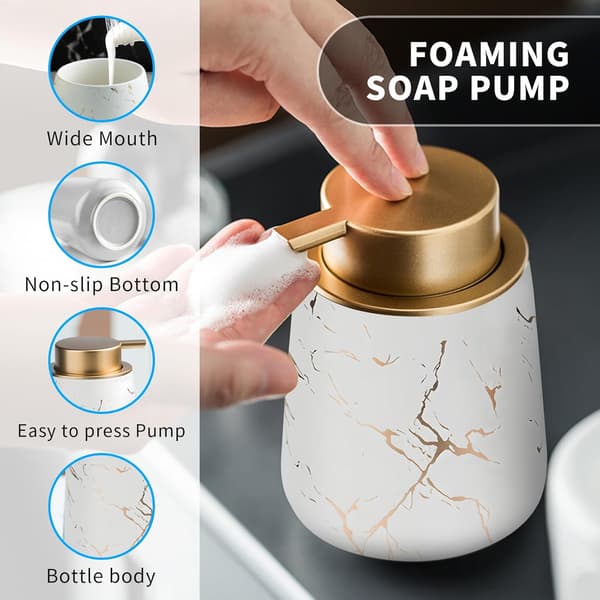 Keramisk sæbedispenser til skum og lotion med let trykpumpe, hvid, 12,5x8,5 cm