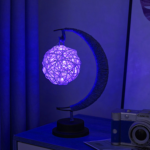 Dekorativa LED-lampor Stjärnmånelampor Äpple Julbelysning Födelsedagspresent Handgjord Hamparep USB Järnnattlampa Blue - Sepak Takraw Battery Model