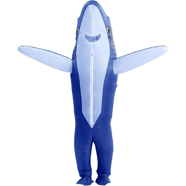 Oppblåsbar Hai-Kostyme, Oppblåsbare Kjever, Jumpsuit, Fantomi-Kostyme, Morsom Carcharias-Kostyme for Cosplay-Fest (Kongeblå Hai) Royal Blue Shark