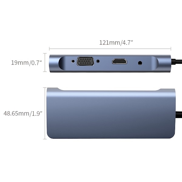 VGA 1080P USB C -keskitin, 9-in-1 USB C - 4K@30HZ HDMI -monitoiminen sovitin, USB 2.0 3.0 -portit, SD/TF-kortinlukija, 100 W PD, suunniteltu MacBook Pro Airille