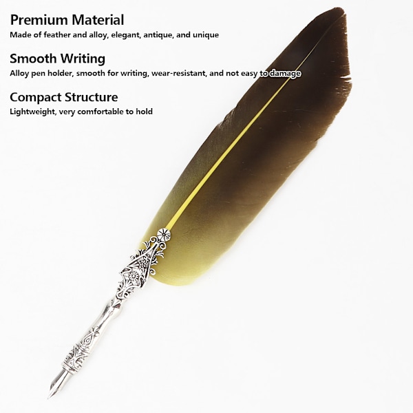 Europæisk Vintage Fyldepen Fjer Dip Pen Signatur Pen Sæt Papirvare Gave (Gul)