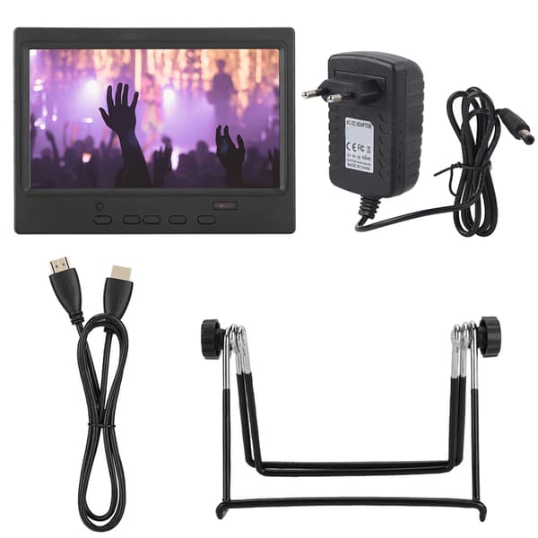 7 tums bärbar skärm 1024x600 Multifunktionsdisplay Stöder HDMI VGA AV-ingång (EU-kontakt)（BT）