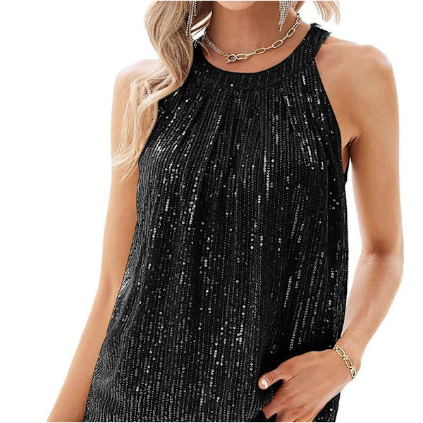 Kvinners Sequin-topp uten ermer, Svart Black M