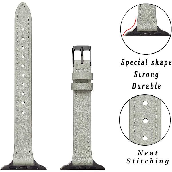 Hoikka nahkaranneke yhteensopiva Apple Watch Band 38 mm Harmaa mustalla Gray with Black 42mm/44mm/45mm/49mm