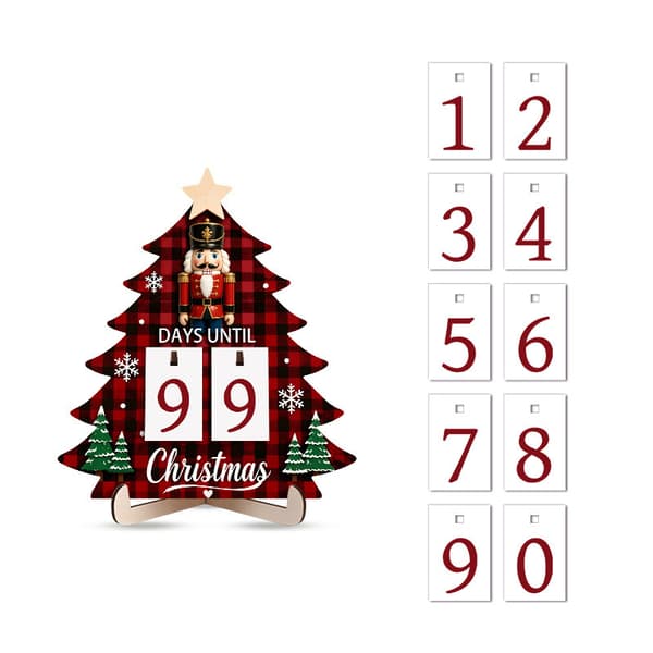 Træ julekalender med nøddeknækker, bordplade julepynt