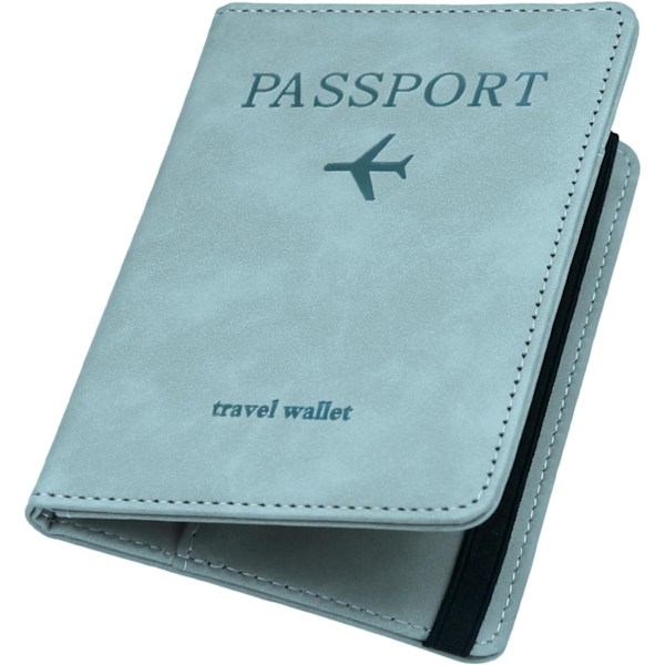 Passholder PU-skinn RFID-blokkerende passetui Reiseveske med kortspor og elastisk stropp Passomslag (Himmelblå) [qb] sky blue