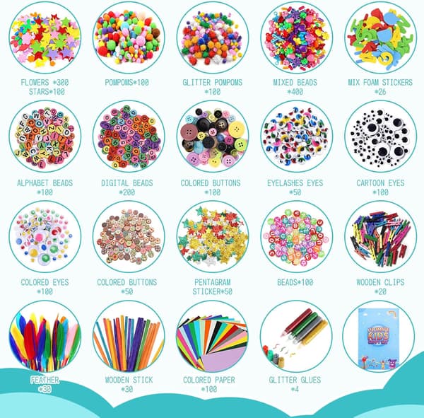 Scrapbook-set för barn 3000 delar med förvaringslåda, pysseltillbehör, pysselmaterial, papper och andra DIY-pyssel