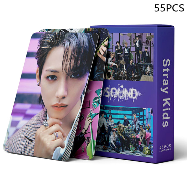 55 kpl/setti Kpop Stray Kids Lomo-kortit Uusi albumi The Sound Photo Black Black one size