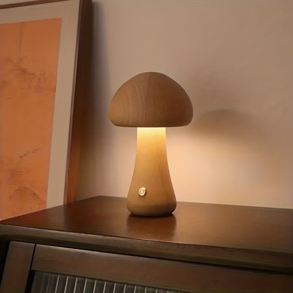 1 st LED Creative Mushroom Bordslampa, Träbordslampa, Nattlampa i sovrummet, Dimbar LED Type A-Beech
