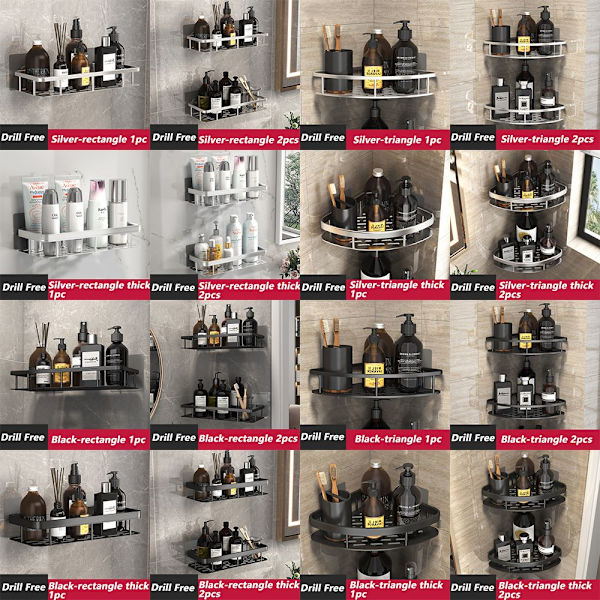 Hjørne brusebad caddies badeværelse arrangør hylde sort trekant sort black triangle 2pcs