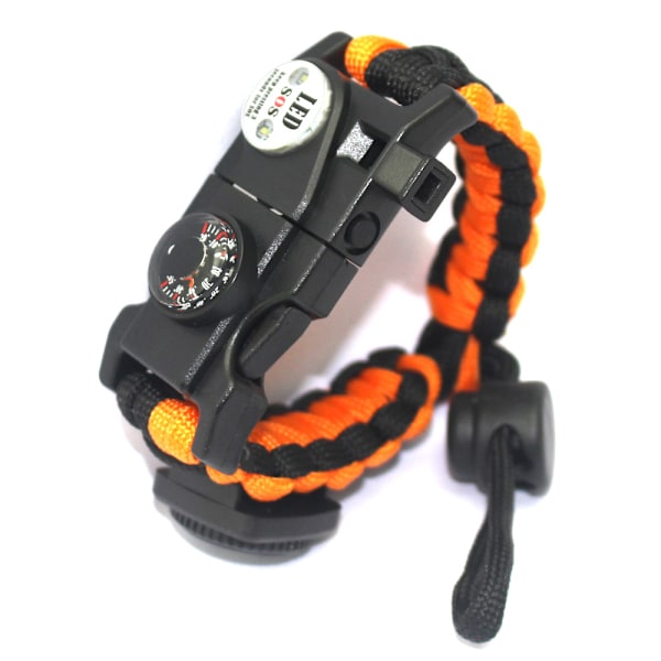 Överlevnadsarmband i paracord, tändstål, vattentät SOS-lampa, kompass, visselpipa, 20 i 1, ultimat taktisk överlevnadsutrustning, present Black-orange