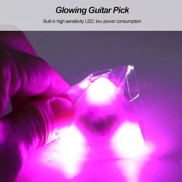 Glødende guitarplektre med LED-lys med høj følsomhed, guitarplektererstatning med batteri, lilla Purple