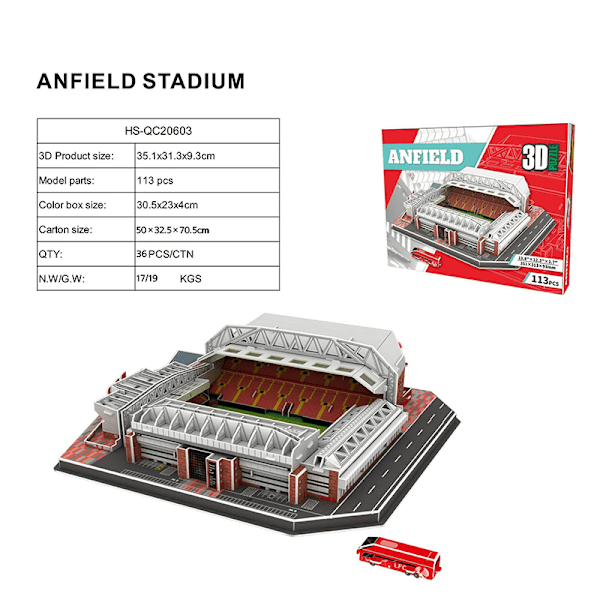 DIY 3D-puslestadion Samlet modelgave ANFIELD