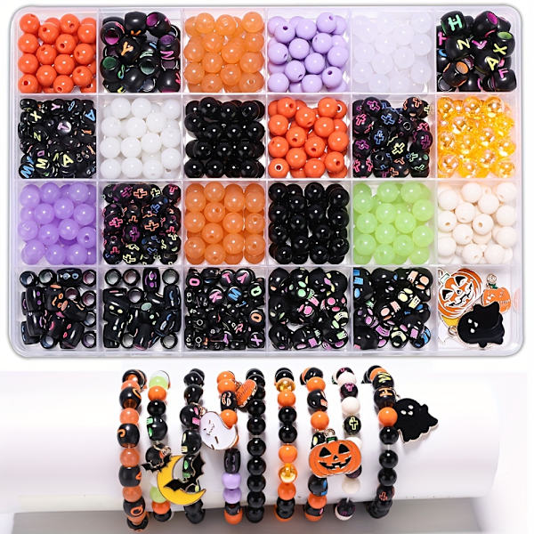 1 låda Halloween akryl pärlor set för armband gör-det-själv-kit med Halloween charms, DIY dödskalle pärlor för smycken gör-det-själv-kit