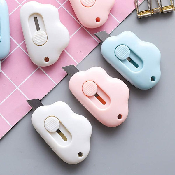 Mini verktøykniv eske kutter innfellbar brevåpner, papp - Perf 6pcs (Pink/Blue/White)