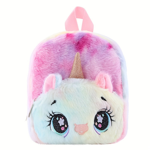Enhörning Plysch Liten Skolväska Flickor Casual Ryggsäck Ryggsäck Söt Cartoon Toddler Förvaringsväska Purple