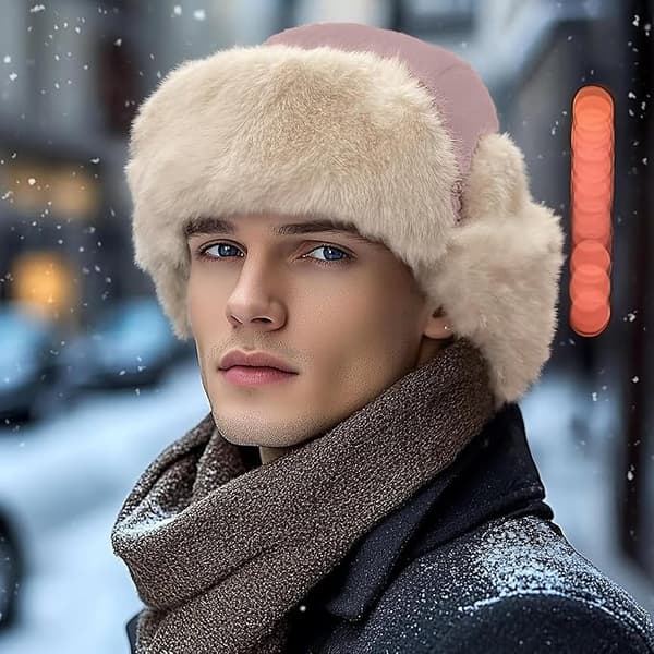 Vinter trapper hat med øreklapper, varm russisk hat til kvinder, trapper hat/skihue til mænd. pink