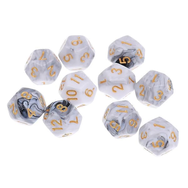 10 stk. 12-sidige terninger D12 polyedriske terninger for terninger Hvit{h} White Gray