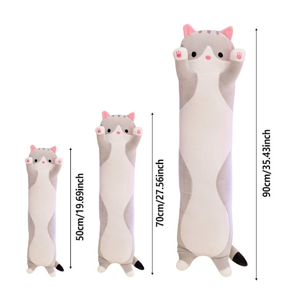 Lång kattkudde Sovkuddar GRÅ 90CM Grå Bxz Grå[BT} Grey 90cm