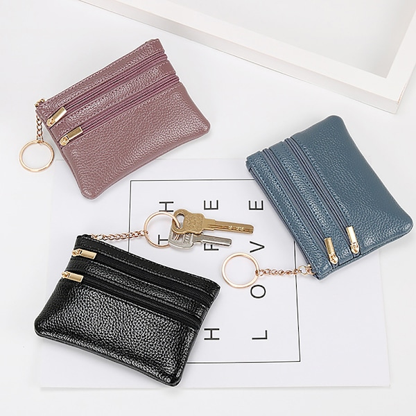 PU-läder Dam Zipp Coin Wallet Nyckelring Kort Kontant Holde G
