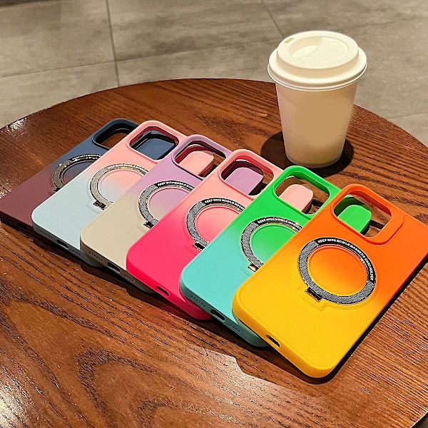 Gradient Farge Magsafe Etui Kompatibel med Iphone 15 Pro Max, Myk Tpu Deksel med Magnetisk Usynlig Stativ Oransje-Gul Orange-Yellow For iPhone 15 Pro Max