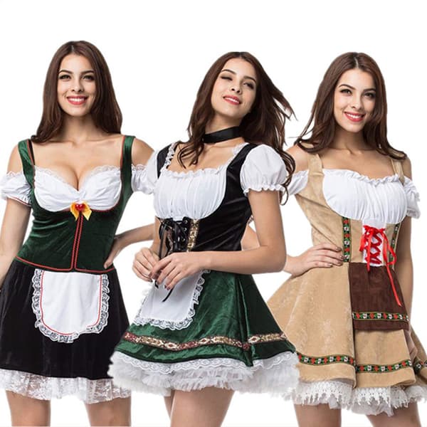 Oktoberfest Bayersk Dirndl Klänning för Kvinnor, Plus Size Öl-Flicka Kostym för Halloweenfest Style 3 S