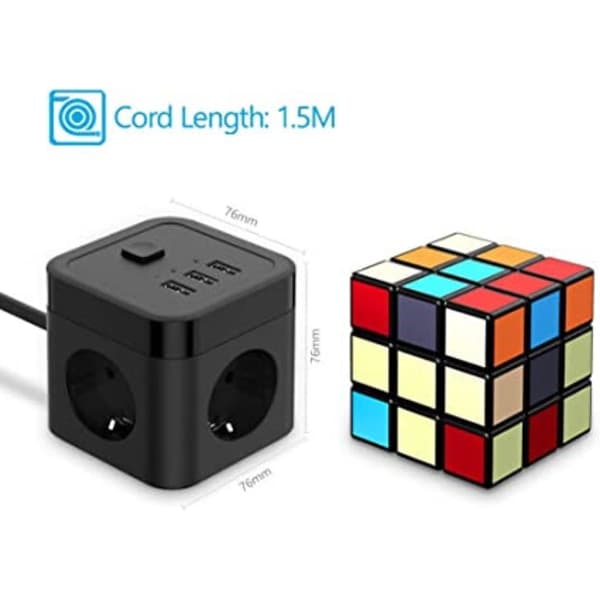TG Black, USB-strømskinne 3 stikkontakter med 3 USB-porter reiselader (5