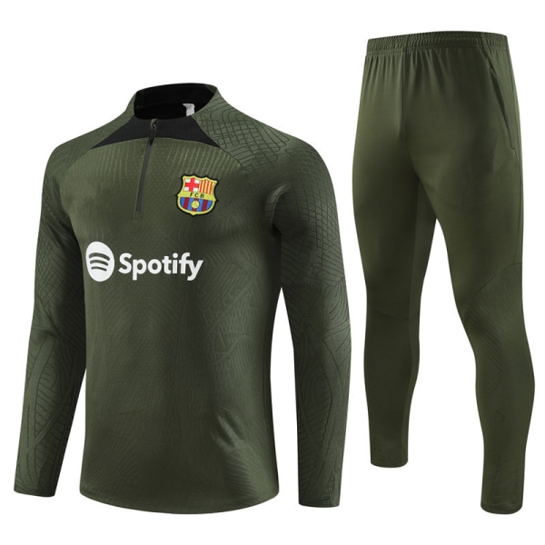 Sæson 23-24 Barcelona langærmet halv tracksuit til voksne fodbold uniform træningstøj langærmet dragt ArmyGreen ArmyGreen S