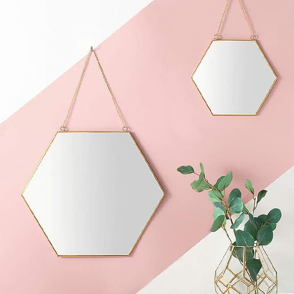 21 x 24 cm mässingsram hexagonal badrumsspegel med upphängning